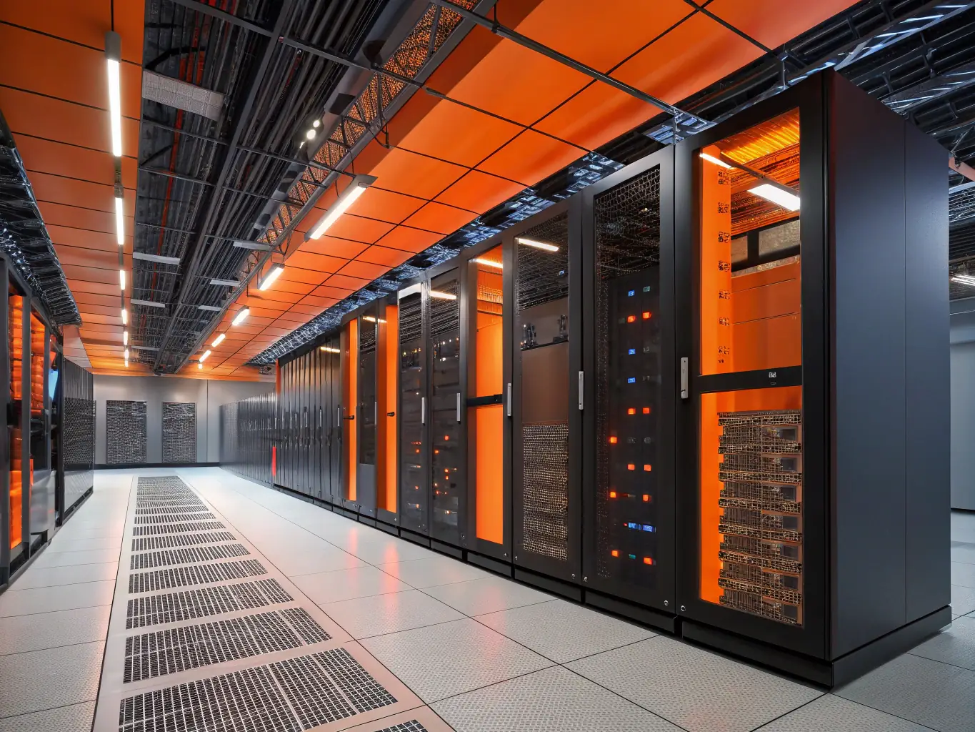 An image depicting a modern data center with servers and network equipment, representing advanced technology infrastructure for financial data management and security.